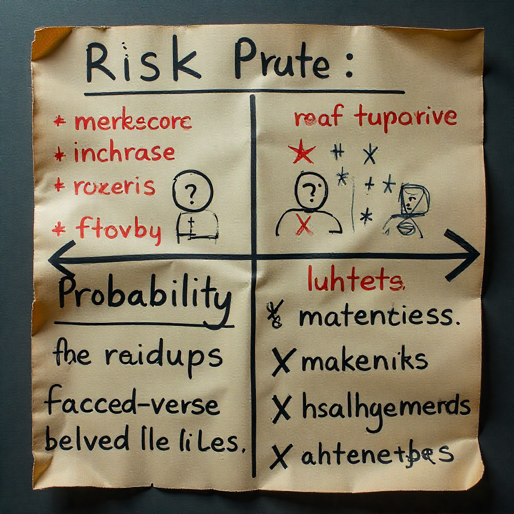 Risk probability matrix displaying threat levels and mitigation strategies